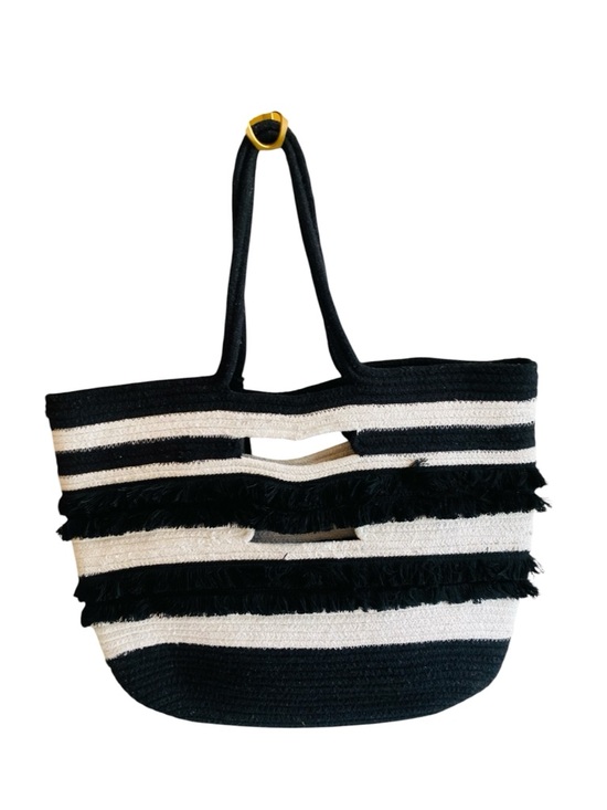 STELLA & DOT FOR Anthropologie Black & White Taj Tassel Tote - Picture 7 of 14